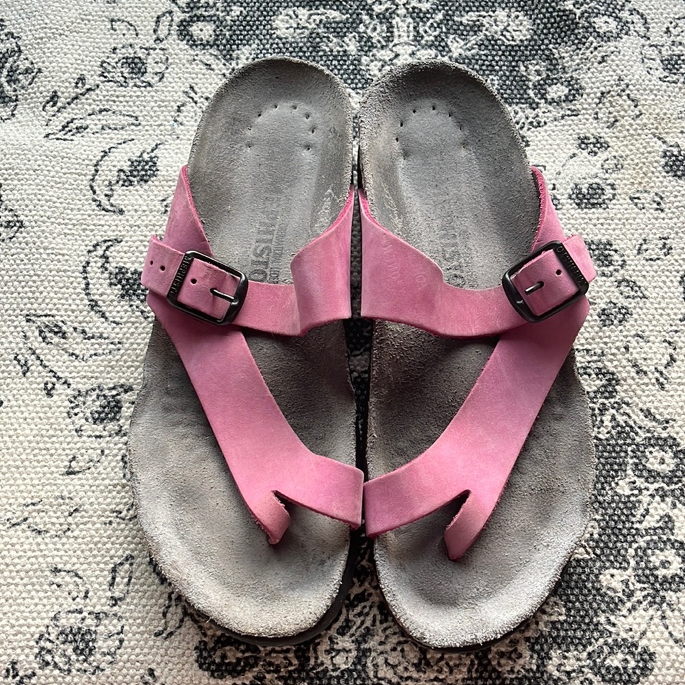 MEPHISTO Helen Pink Nubuck Comfort Sandal Tow Loop 38 Lavender Magenta Peony